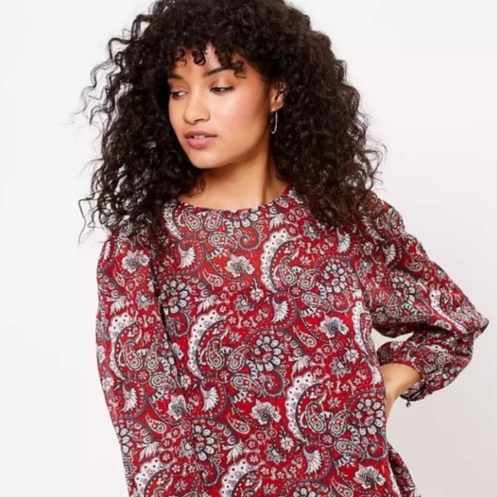 LOFT Shimmer Paisley Flounce Dress in Crimson Spark S - NWT ☀️ - Picture 6 of 7